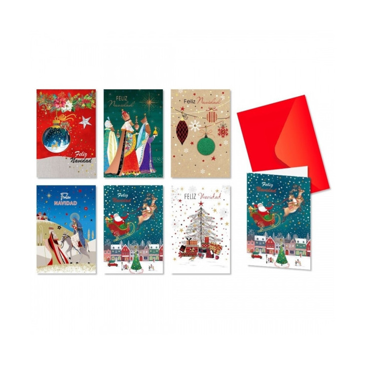 Bismark Pack de 24 Tarjetas de Felicitacion Navideña con Sobre Rojo - Tamaño Tarjeta 11.5x17cm - Diseños Variados con Brillo