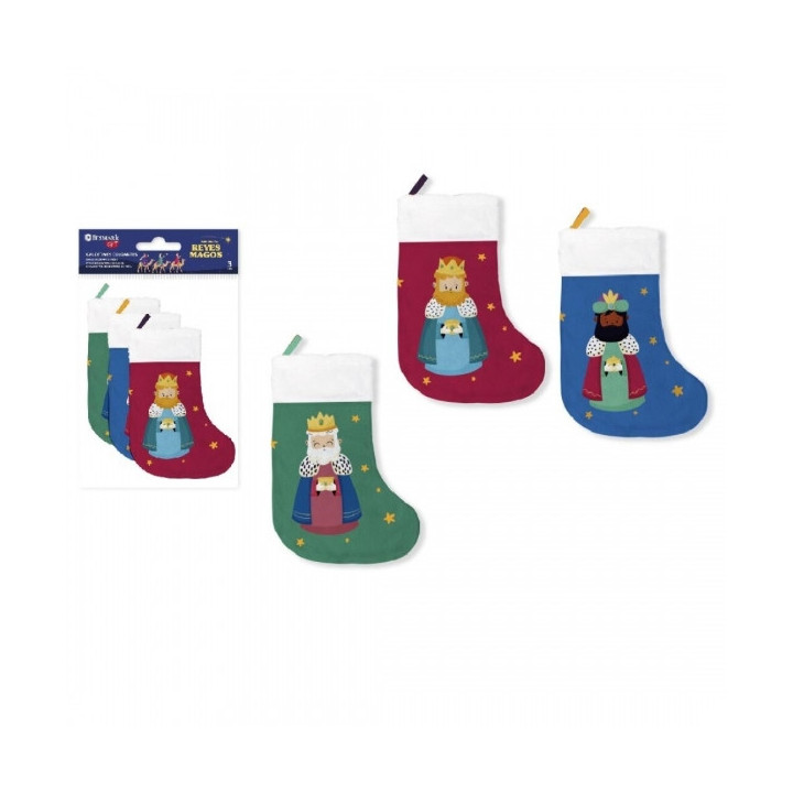 Bismark Pack de 3 Calcetines Decorativos Reyes Magos - Con Cinta para Colgar