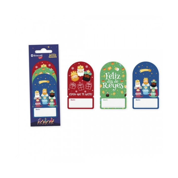 Bismark Pack de 6 Etiquetas Adhesivas Navideñas para Regalos - 3 Diseños de Reyes Magos - Espacio para Escribir