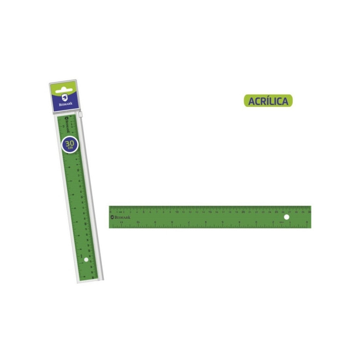 Bismark Regla Acrilica 30cm - Alta Calidad - Funda con Cierre - Color Verde