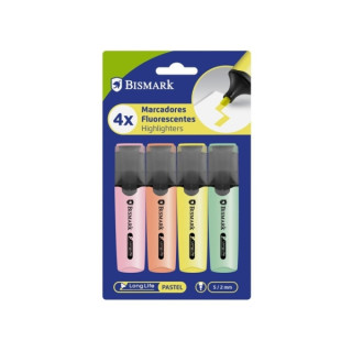Bismark Pack de 4 Marcadores Fluorescentes - Punta Biselada 2 - 5mm Aprox - Tinta Base de Agua - Larga Duracion - Colores Paste