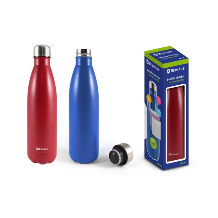 Bismark Botella Termica 500ml - Aislamiento de Vacio de Doble Pared - Tapon Hermetico - Colores Rojo y Azul