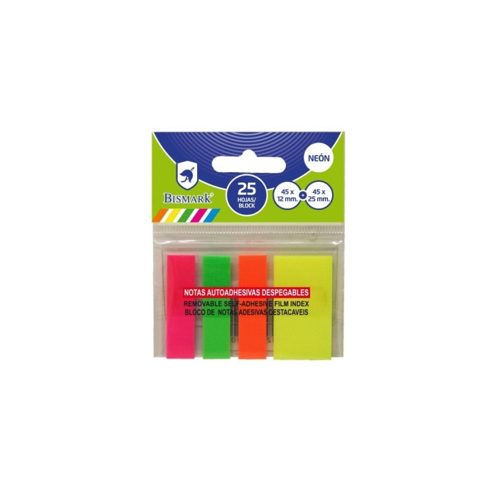 Bismark Pack de 100 Indices Adhesivos 3x 45mm x 12mm y 1x 45mm x 24mm - Colores Neon Surtidos