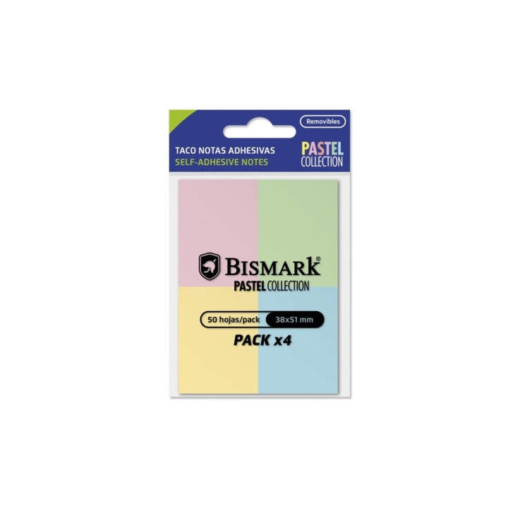 Bismark Pack de 4 Blocs de 50 Notas Adhesivas 38x51mm - 4 Colores Pastel