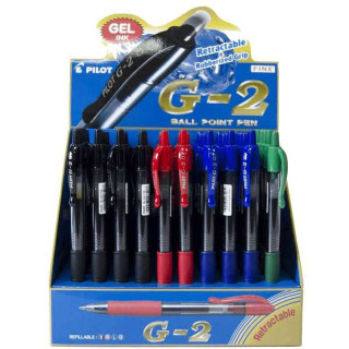 Pilot G2 Rollerball Expositor de 60 Boligrafos de Gel - Punta 0.7mm - Trazo 0.32mm - Recargable - Grip Ergonomico - Colores Sur