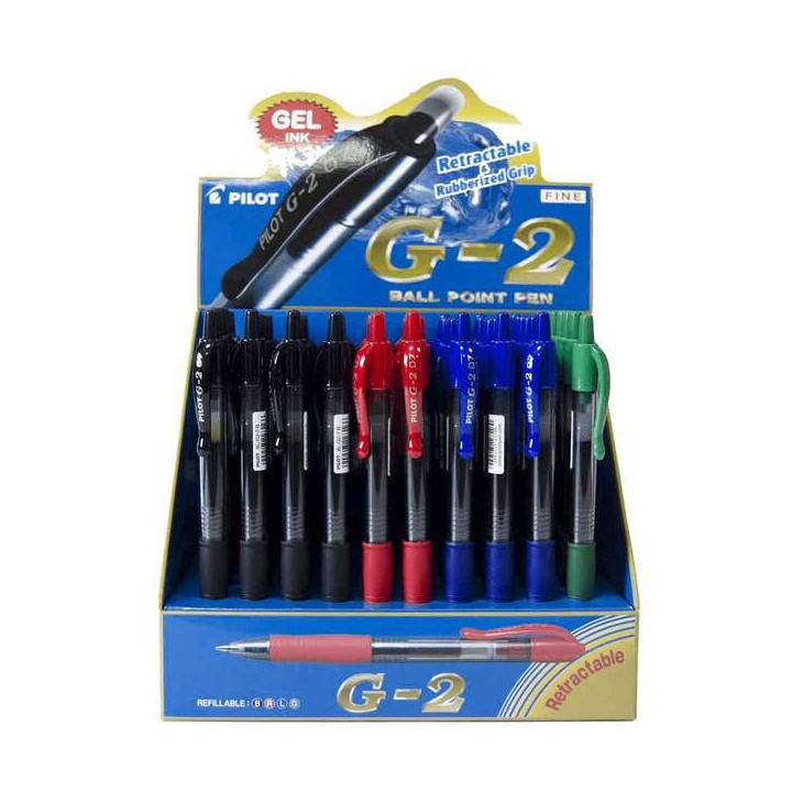 Pilot G2 Rollerball Expositor de 60 Boligrafos de Gel - Punta 0.7mm - Trazo 0.32mm - Recargable - Grip Ergonomico - Colores Sur