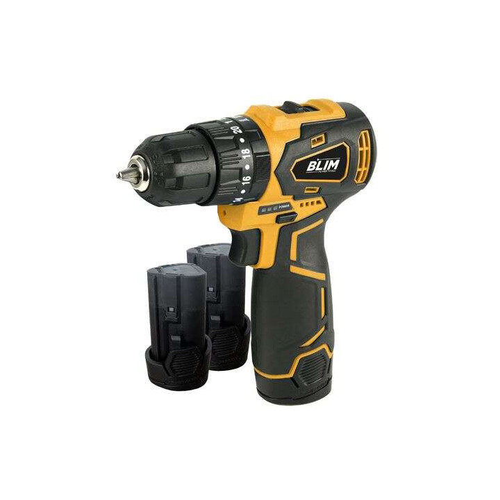 Blim Taladro Percutor a Bateria 12V 2Ah - Motor sin Escobillas - 35Nm Par Maximo - 2 Velocidades 0-400/0-1500rpm - Incluye 2 Ba