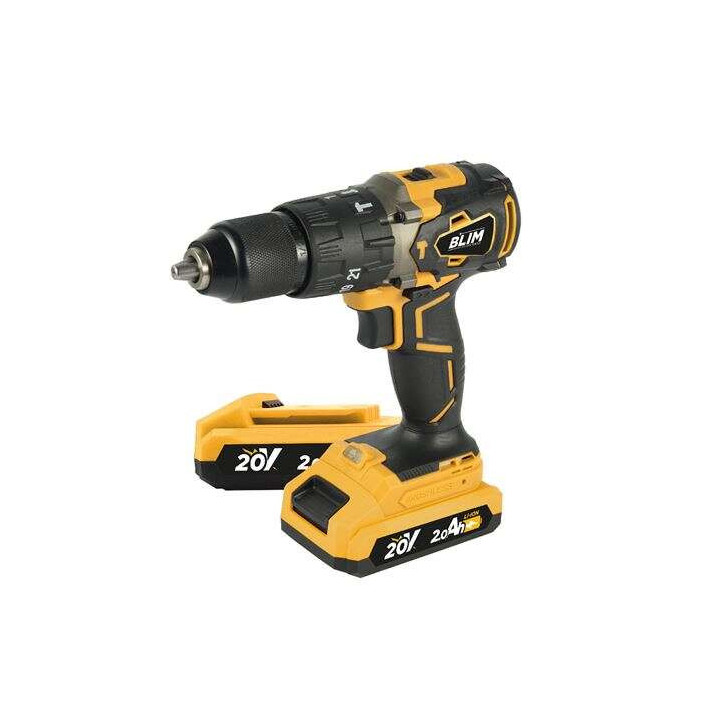 Blim Taladro Percutor a Bateria 20V 2Ah - Motor sin Escobillas - 68Nm Par Maximo - 2 Velocidades 0-500/0-2000rpm - Incluye 2 Ba