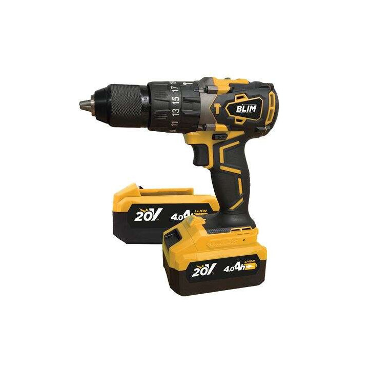 Blim Taladro Percutor a Bateria 20V 4Ah - Motor sin Escobillas - 68Nm Par Maximo - 2 Velocidades 0-500/0-2000rpm - Incluye 2 Ba