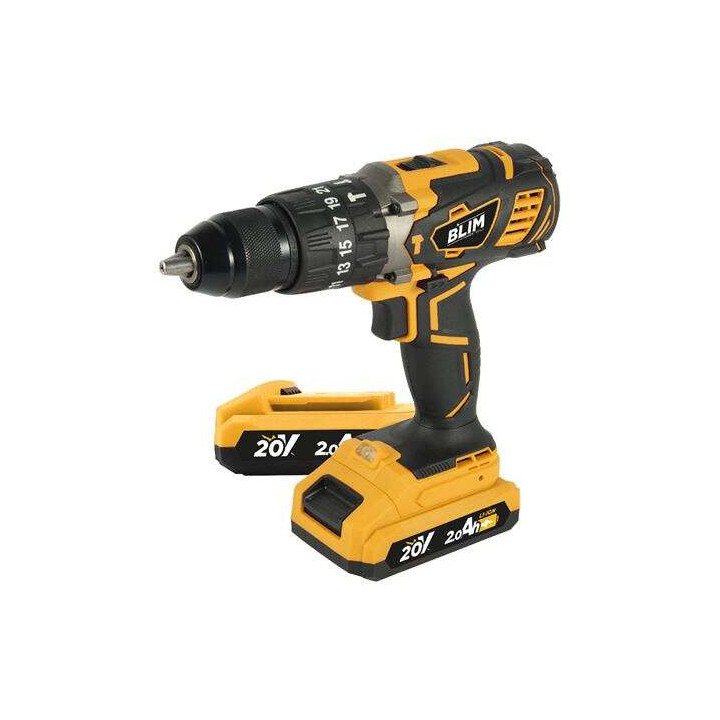 Blim Taladro Percutor a Bateria 20V 2Ah - 58Nm Par Maximo - 2 Velocidades 0-450/0-1800rpm - Incluye 2 Baterias y Maletin de Tra