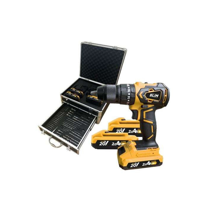 Blim Taladro Percutor a Bateria 20V 2Ah y Maletin de Aluminio con 50 Accesorios - Motor sin Escobillas - 45Nm Par Maximo - 2 Ve