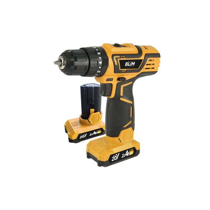 Blim Taladro Percutor a Bateria 20V 2Ah - Incluye 2 Baterias - 32Nm Par Maximo - 2 Velocidades 0-400/0-1500rpm - Color Amarillo