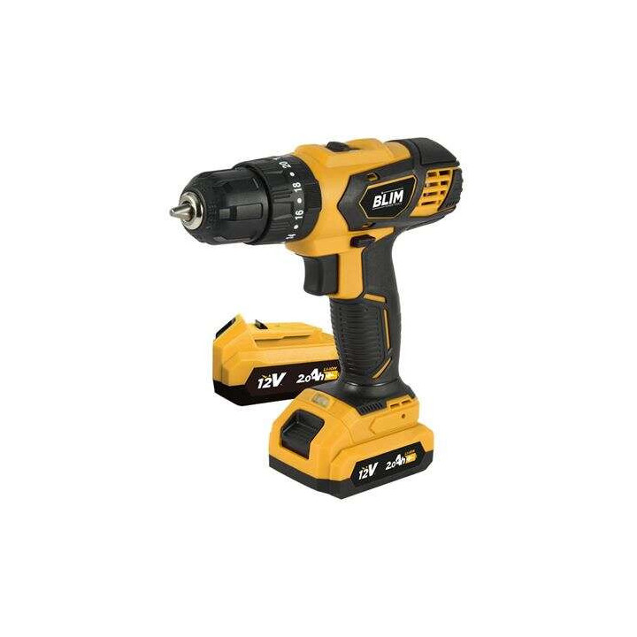 Blim Taladro Percutor a Bateria 12V 2Ah - 28Nm Par Maximo - 2 Velocidades 0-400/0-1500rpm - Incluye 2 Baterias y Maletin de Tra