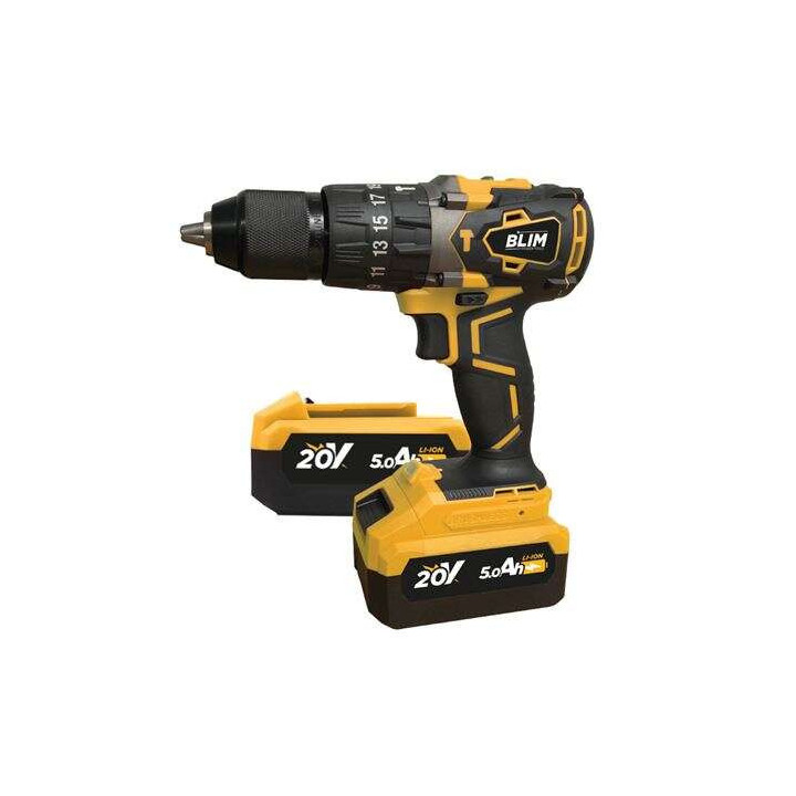Blim Taladro Percutor a Bateria 20V 5Ah - Motor sin Escobillas - 68Nm Par Maximo - 2 Velocidades 0-500/0-2000rpm - Incluye 2 Ba