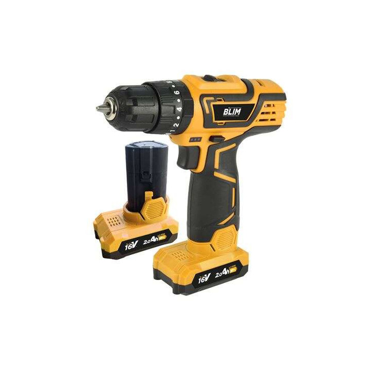 Blim Taladro Percutor a Bateria 16V 2Ah - 30Nm Par Maximo - 2 Velocidades 0-400/0-1500rpm - Incluye 2 Baterias y Maletin de Tra