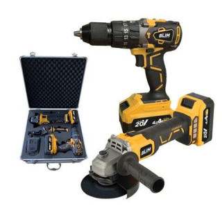 Blim Pack Radial a Bateria 20V 4Ah Velocidad 8500rpm Diametro Disco 115mm + Taladro Percutor 20V 4Ah Par Maximo 68Nm Velocidade