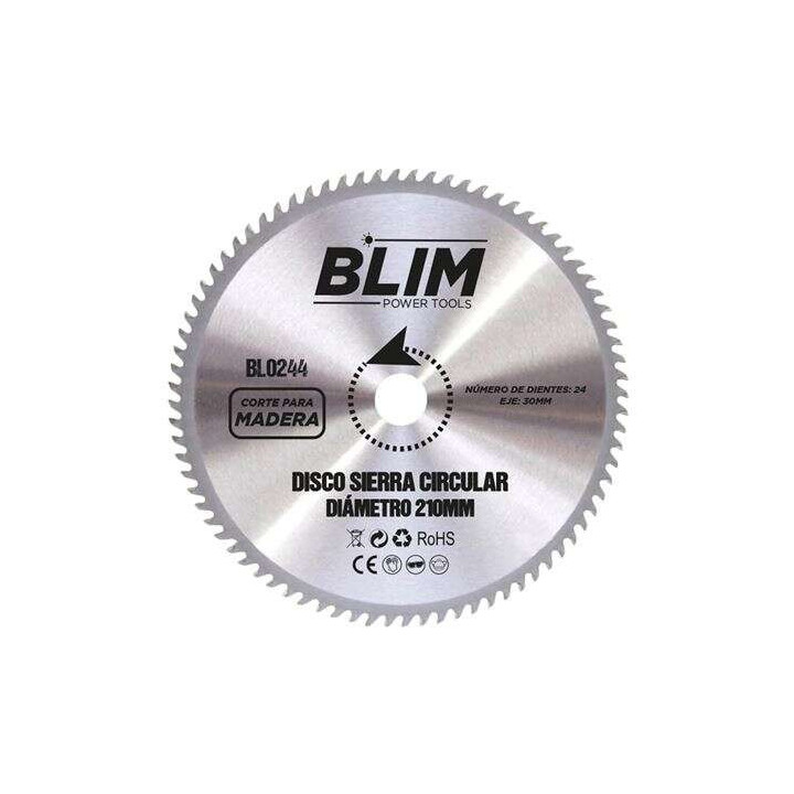 Blim Disco Corte de Madera para Sierra 210mm - 24 Dientes con Recubrimiento en Carburo de Tungsteno