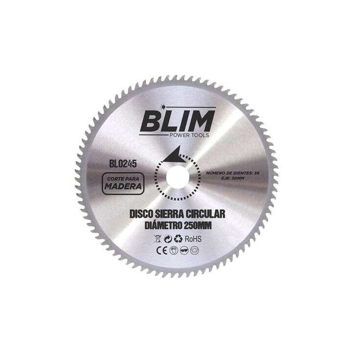 Blim Disco Corte de Madera para Sierra 250mm - 36 Dientes con Recubrimiento en Carburo de Tungsteno