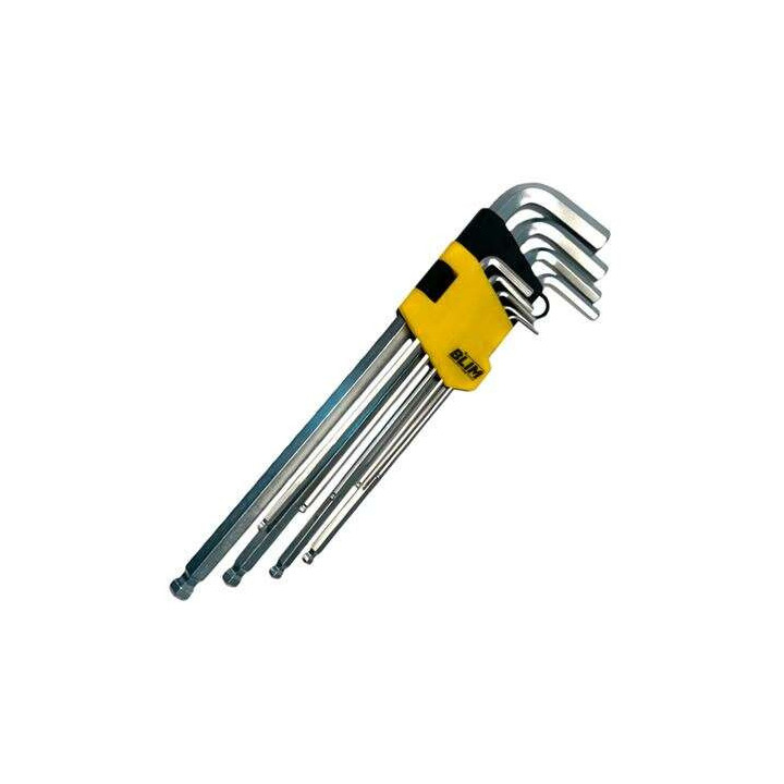 Blim Juego Llaves Allen Largas de Bola - Tamaño 1.5-2-2.5-3-4-5-6-8-10 mm - Acero Cromo Vanadio Tratado y Templado - Extremo d