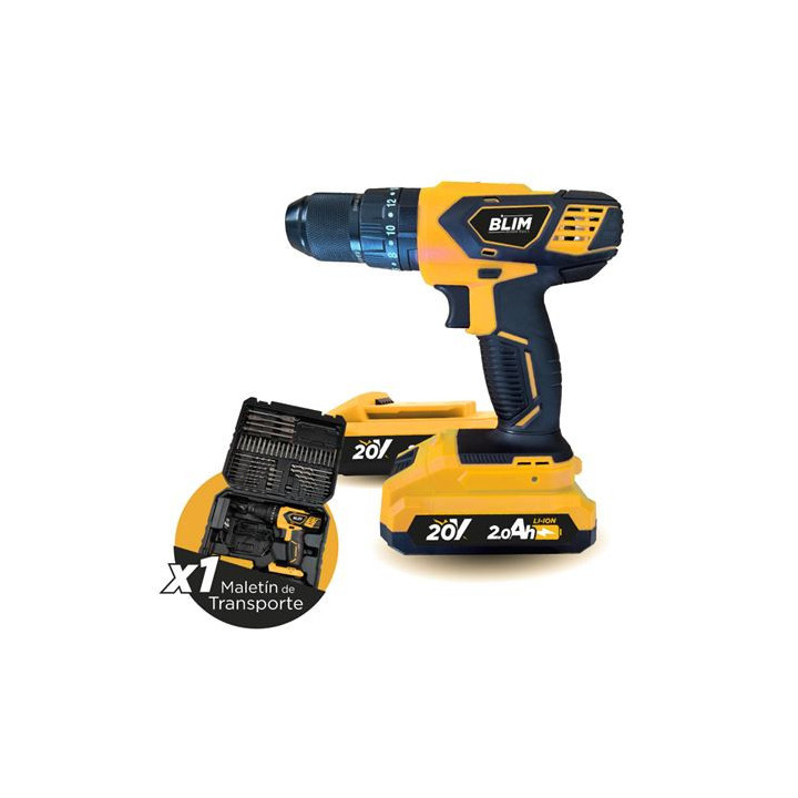 Blim Taladro Percutor 20V - 2 Baterias 2Ah + 50 Accesorios - Color Varios
