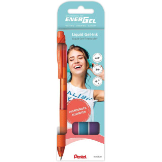 Pentel EnerGel X Pack de 4 Boligrafos de Bola Retractiles Tinta Gel - Punta 0.7mm - Trazo 0.35mm - Recargable - Grip de Agarre