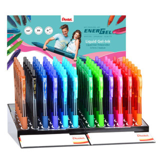 Pentel EnerGel X Expositor de 72 Boligrafos de Bola Retractiles Tinta Gel - Punta 0.7mm - Trazo 0.35mm - Recargable - Grip de A