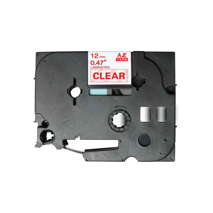 Brother TZe132 Cinta Laminada Generica de Etiquetas - Texto rojo sobre fondo transparente - Ancho 12mm x 8 metros