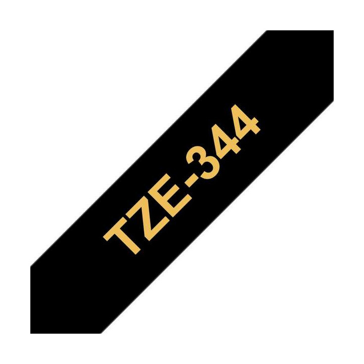Brother TZe344 Cinta Laminada Generica de Etiquetas - Texto dorado sobre fondo negro - Ancho 18mm x 8 metros