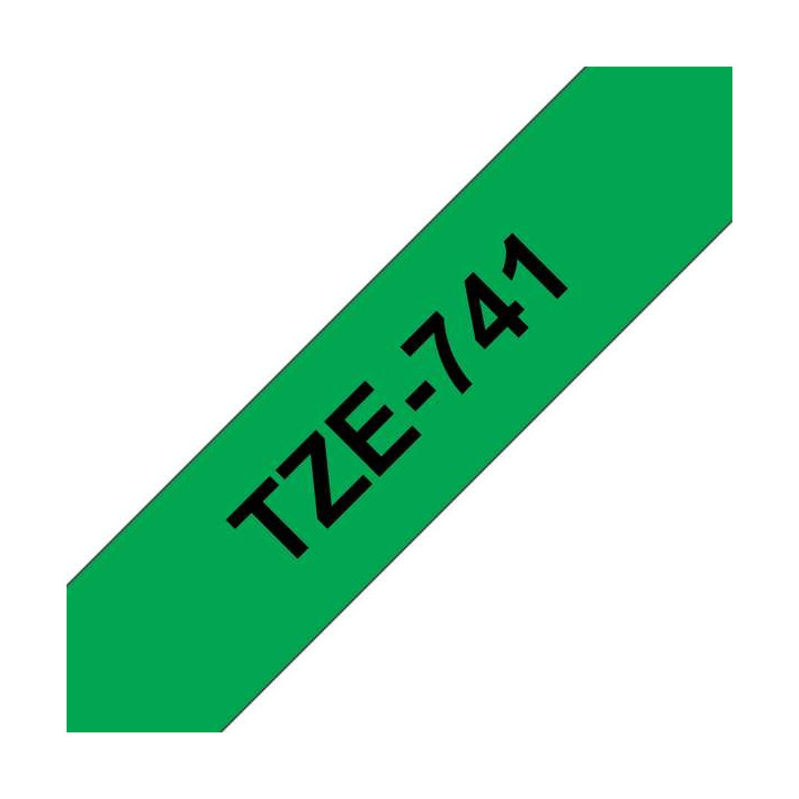 Brother TZe741 Cinta Laminada Generica de Etiquetas - Texto negro sobre fondo verde - Ancho 18mm x 8 metros