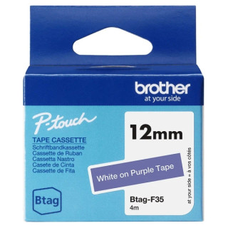 Brother Btag-F35 Cinta 12mm - Texto Blanco sobre Fondo Morado - Medidas 12mmx4 Metros - Apta para PTN10