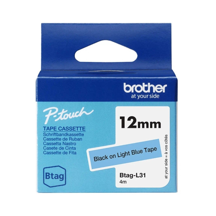 Brother Btag-L31 Cinta 12mm - Texto Negro sobre Fondo Azul Claro - Medidas 12mmx4 Metros - Apta para PTN10