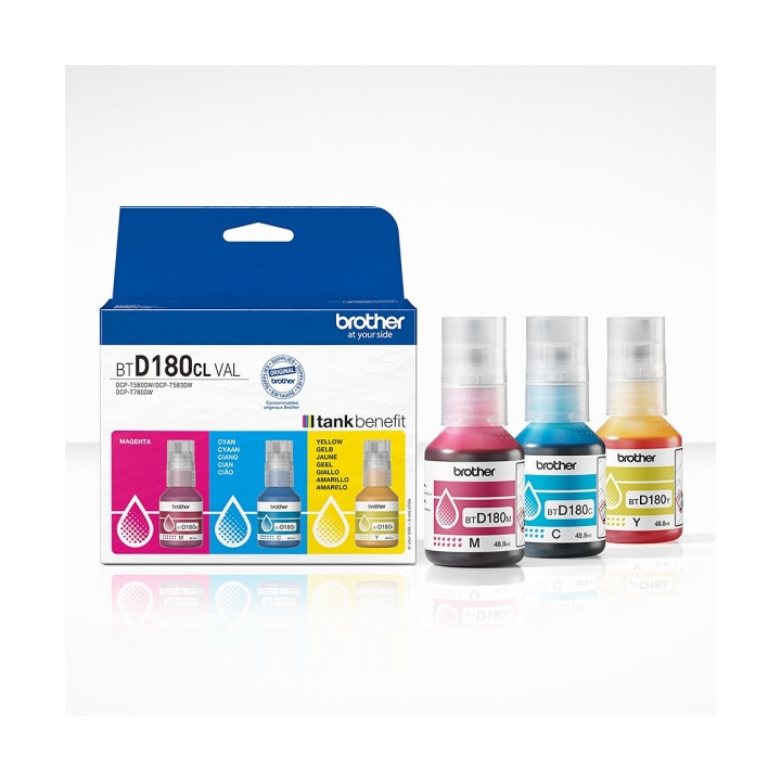 Brother BTD180CLVAL Pack de 3 Botellas de Tinta Original Cyan
