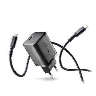 NGS Bud 65W Cargador GaN Universal de Pared 65W Ultrarapido - USB-C PD & PPS - Cable USB-C 1.5m - Color Negro