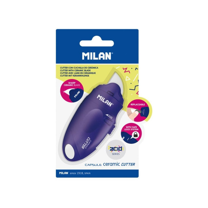 Milan Serie Acid Capsule Cutter de Hoja Ceramica Reemplazable - Tamaño Bolsillo - Diseño Ergonomico - Sistema de Bloqueo - Co