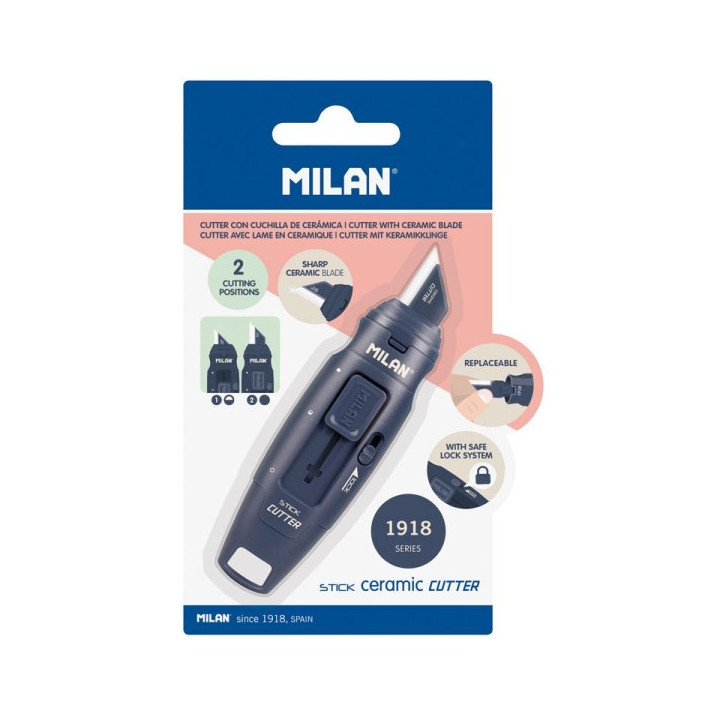 Milan Coleccion 430 Cutter de Hoja Ceramica Reemplazable - Cuchilla con Protector - Bloqueo de Seguridad - Color Azul