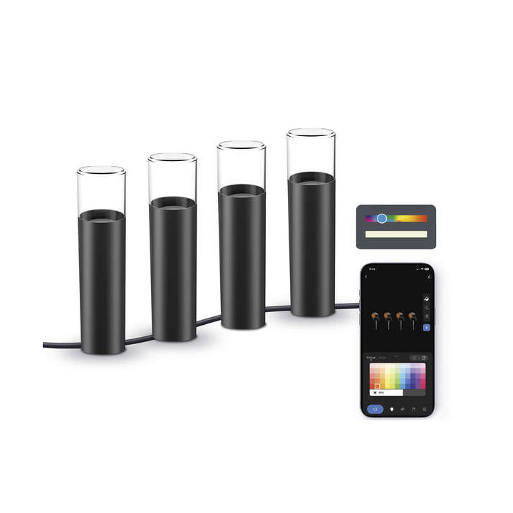 Ksix Pack 4 Smartled Outdoor Balizas RGBWIC - IP65 - Control por APP - Instalacion Facil