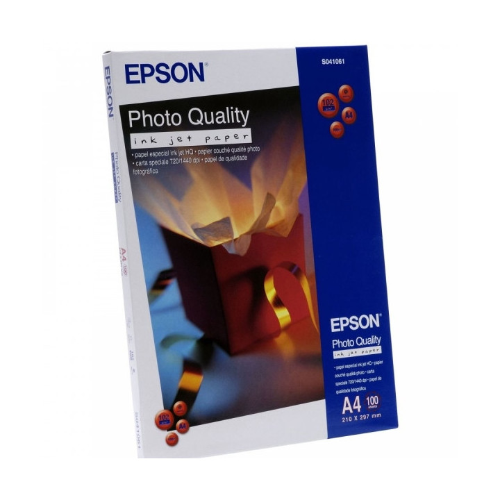 Epson Photo Quality Ink-Jet Pack de 100 Hojas de Papel Fotografico A4 Especial Ink-Jet 102g/m² - Acabado Mate - Color Blanco