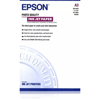 Epson Photo Quality Ink-Jet Pack de 100 Hojas de Papel Fotografico A3 Especial Ink-Jet 102g/m² - Acabado Mate - Color Blanco