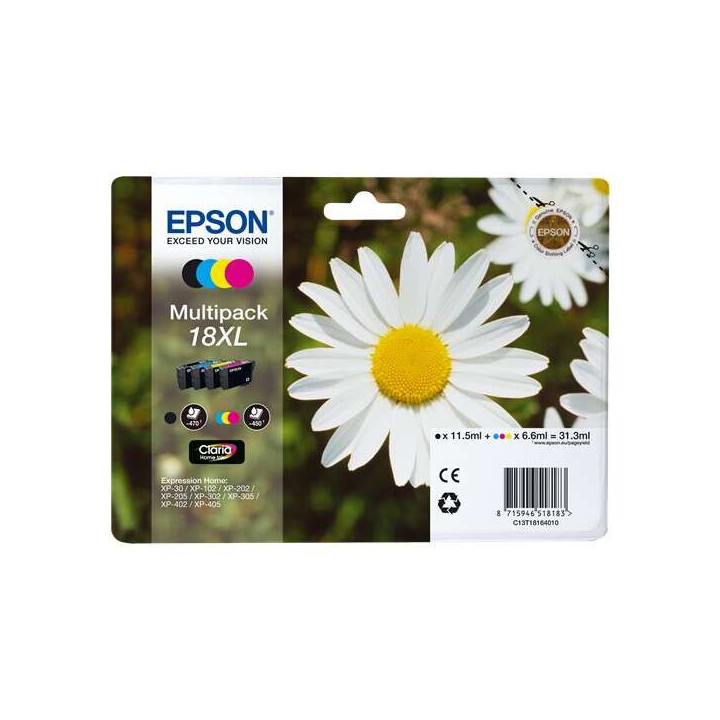Epson T1816 (18XL) Pack de 4 Cartuchos de Tinta Originales - C13T18164012