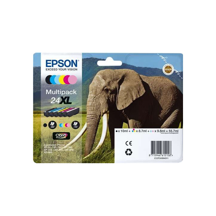 Epson T2438 (24XL) Pack de 6 Cartuchos de Tinta Originales - C13T24384011