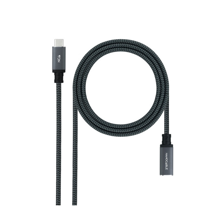 Nanocable Cable Prolongador USB-C 3.2 Macho a USB-C 3.2 Hembra - Gen2x2 20Gbp - 100W 5A - 4K 60Hz - 0.5 Metros - Mallado - Colo