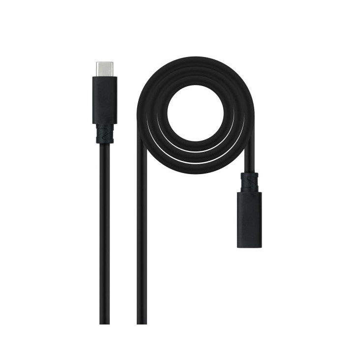 Nanocable Cable Prolongador USB-C 3.2 Macho a USB-C 3.2 Hembra - Gen2x2 20Gbp - 100W 5A - 4K 60Hz - 1 Metro - Color Negro