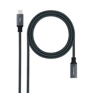 Nanocable Cable Prolongador USB-C 3.2 Macho a USB-C 3.2 Hembra - Gen2x2 20Gbp - 100W 5A - 4K 60Hz - 1 Metro - Mallado - Color N