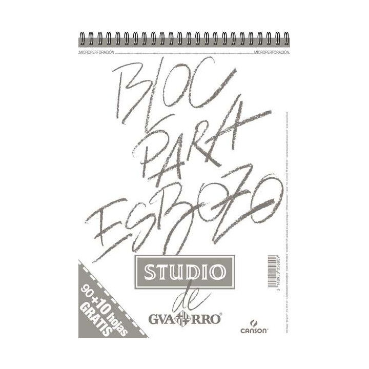 Canson Bloc para Esbozo A4 90+10 Hojas Gratis - Grano Ligero 90gr - Formato Album con Espiral Microperforado - Color Blanco Nat