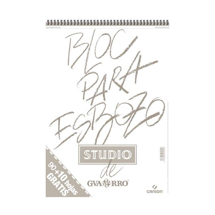 Canson Bloc para Esbozo A3 90+10 Hojas Gratis - Grano Ligero 90gr - Formato Album con Espiral Microperforado - Color Blanco Nat