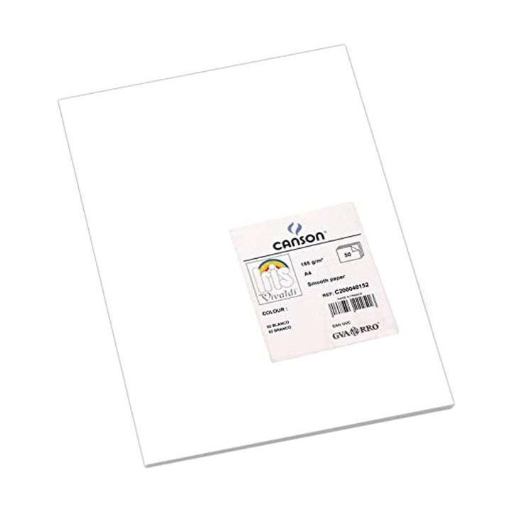 Canson Guarro Pack de 50 Cartulinas Iris A4 de 185g - 21x29.7cm - Color Blanco