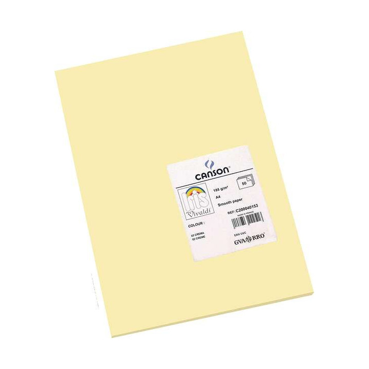 Canson Guarro Pack de 50 Cartulinas Iris A4 de 185g - 21x29.7cm - Color Crema