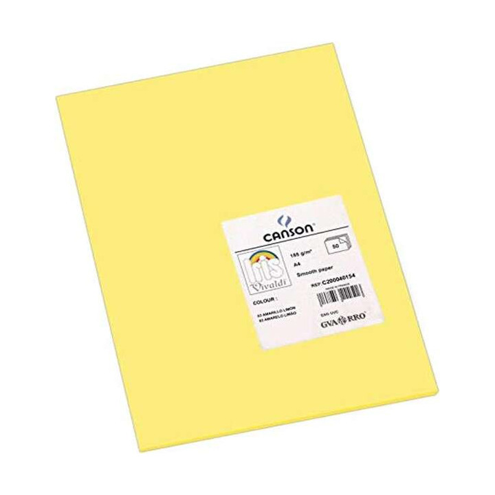 Canson Guarro Pack de 50 Cartulinas Iris A4 de 185g - 21x29.7cm - Color Amarillo Limon