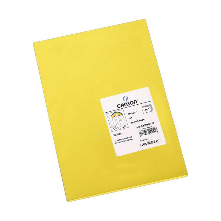 Canson Guarro Pack de 50 Cartulinas Iris A4 de 185g - 21x29.7cm - Color Amarillo Canario