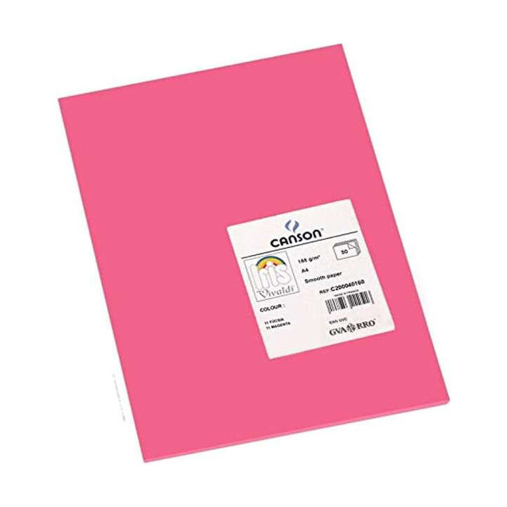 Canson Guarro Pack de 50 Cartulinas Iris A4 de 185g - 21x29.7cm - Color Fucsia
